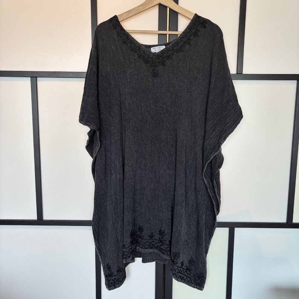 Tamsy Gray Distresed Kaftan Beach Cover up‎ Lagom Boho Lagenlook Resort ONE SIZE